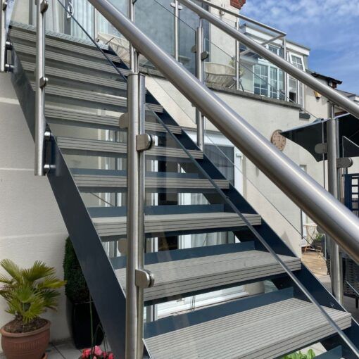 Tough Decking Stone Grey Boards & Wide Groove Step Nosing - Fixed To Metal Steps With CT1 - No Risers
