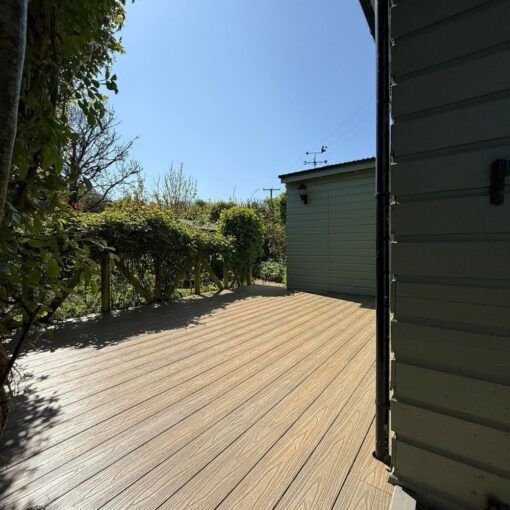 Champagne Light Oak Installed With Premium X Clips - Supplied By Tough Decking In Torbay