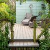 Champagne Light Oak From Tough Decking With Step Down To Garden - Finishing Edges With Stone Grey L Profile